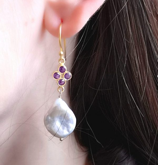 Boucles d'oreilles Perla améthyste et perle baroque