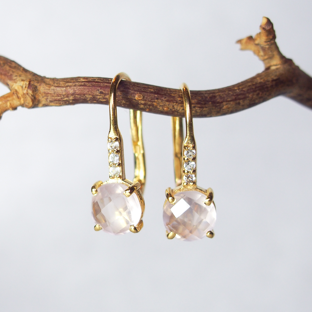 Boucles d'oreilles Pompon quartz rose gold