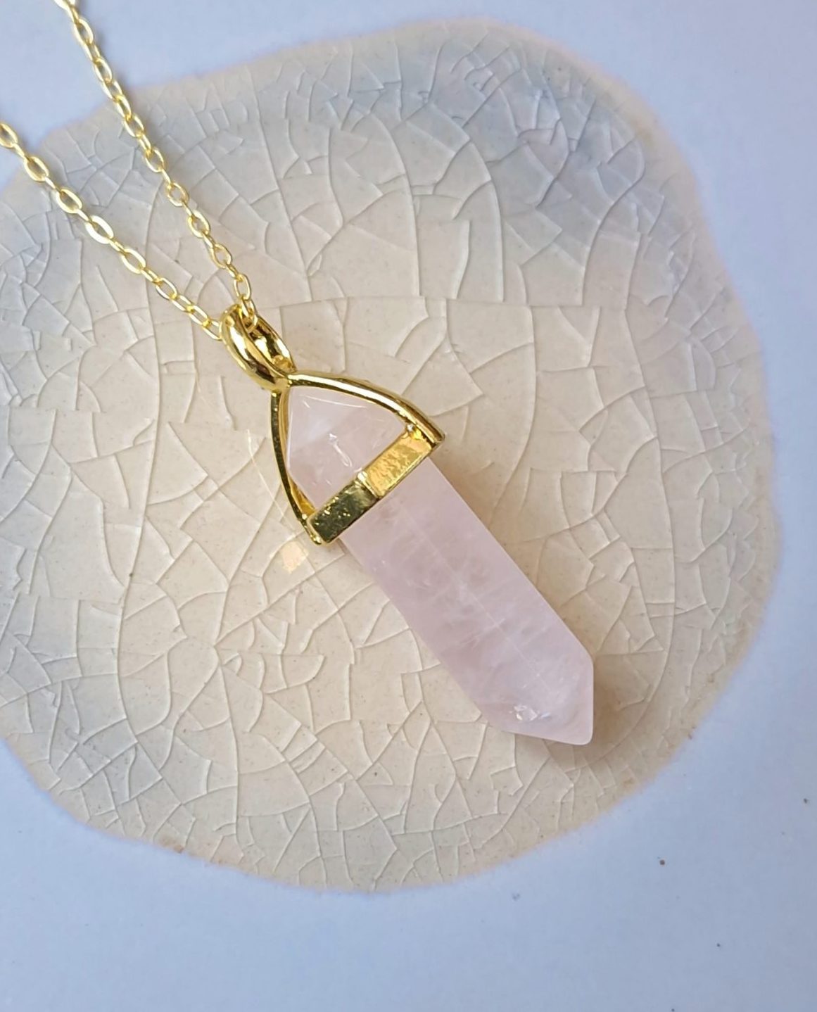 Collier double pointe de cristal quartz rose