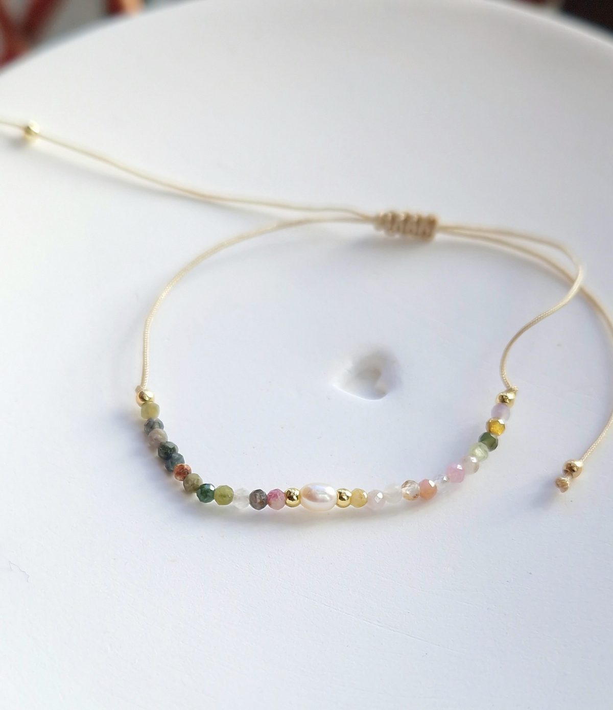 Bracelet cordon Nini perle et tourmaline multicolore