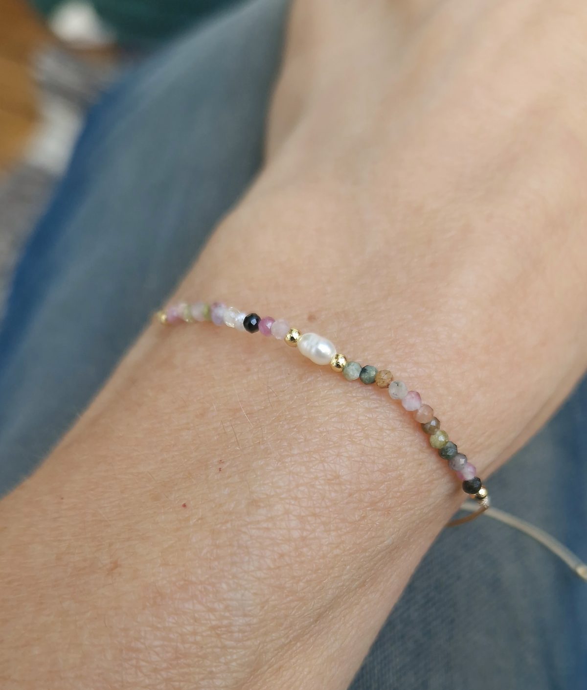 Bracelet cordon Nini perle et tourmaline multicolore