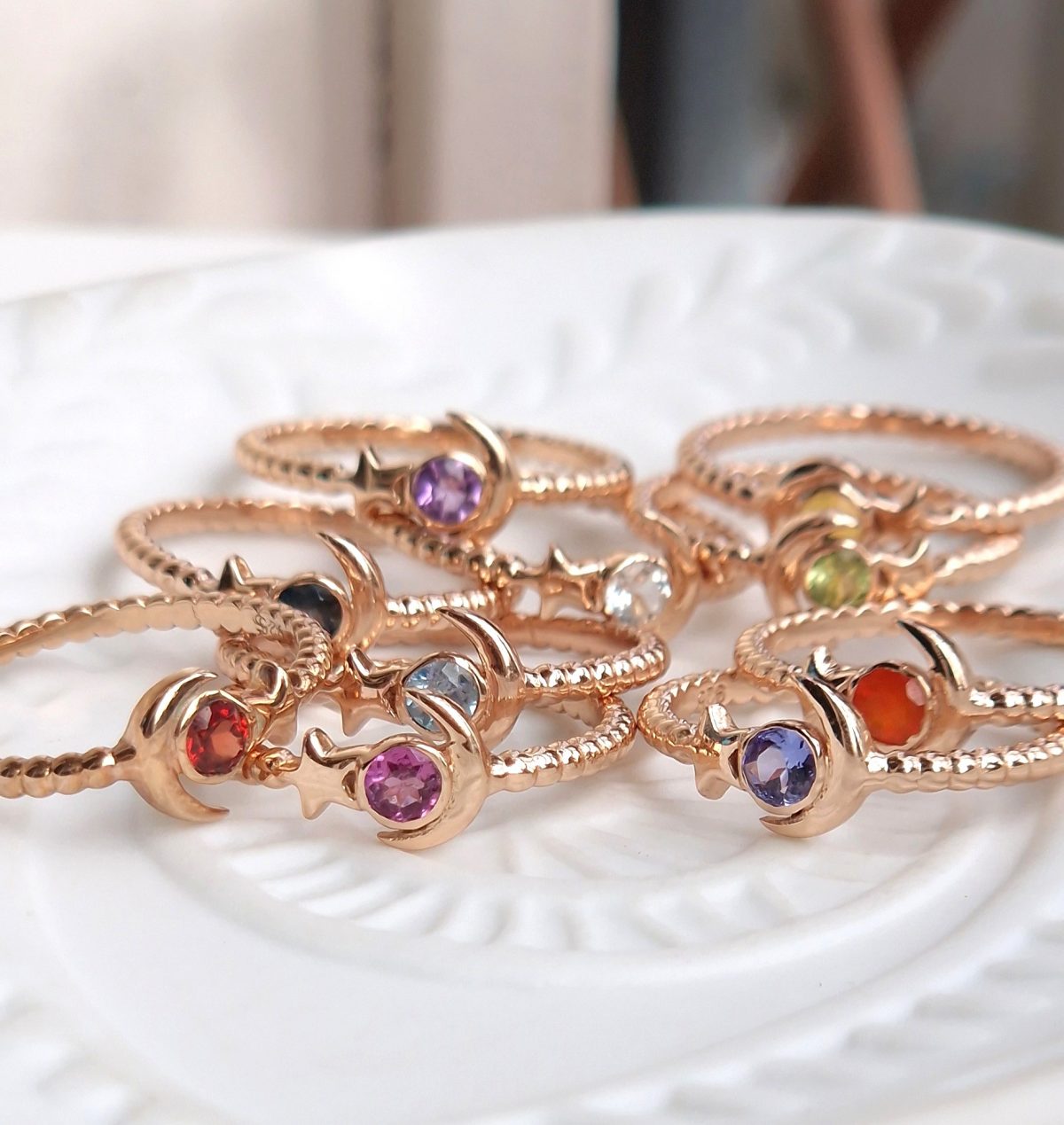 Bagues Starmoon argent doré or rose et pierres fines