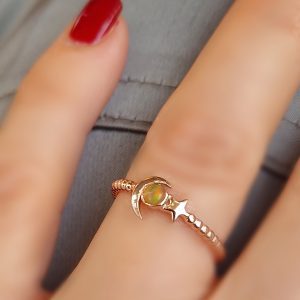 Bague Starmoon argent doré or rose et opale précieuse