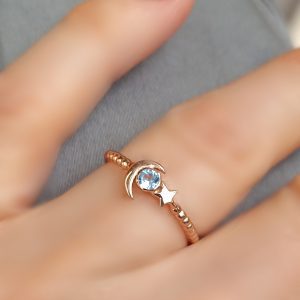 Bague Starmoon argent doré or rose topaze wiss blue