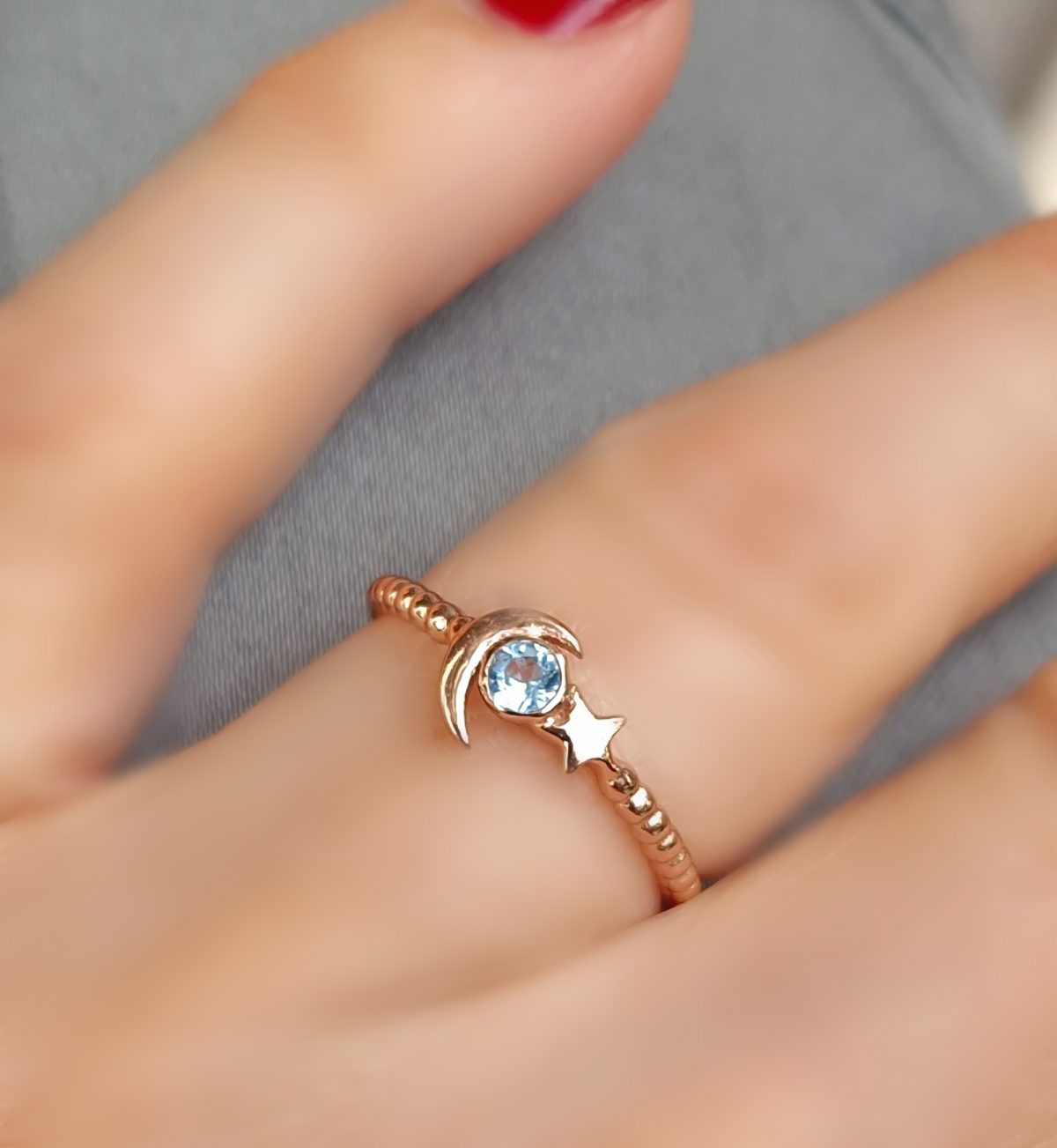 Bague Starmoon argent doré or rose topaze wiss blue