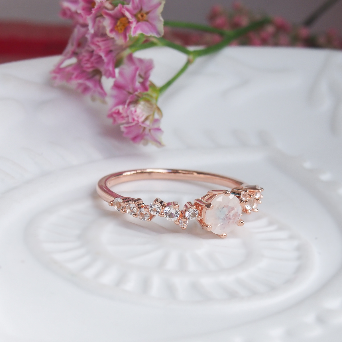 Bague Aurore argent doré or rose et pierre de lune