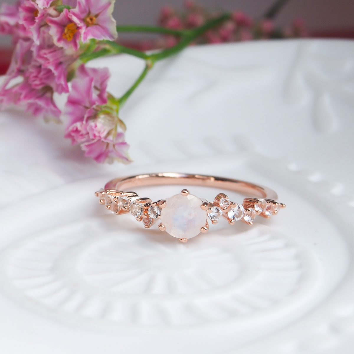 Bague Aurore argent doré or rose et pierre de lune