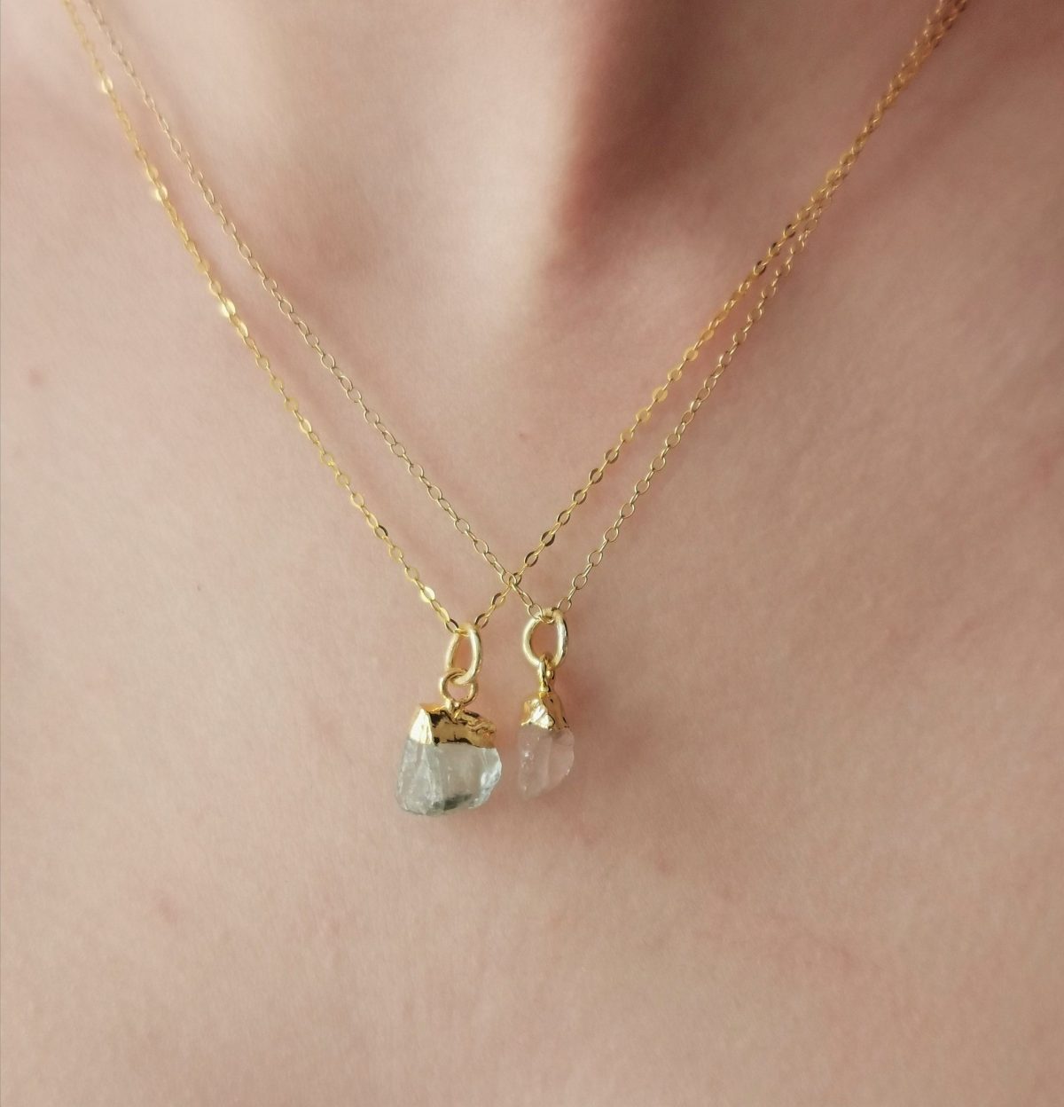 Colliers Esprit libre chaîne aigue marine et quartz rose