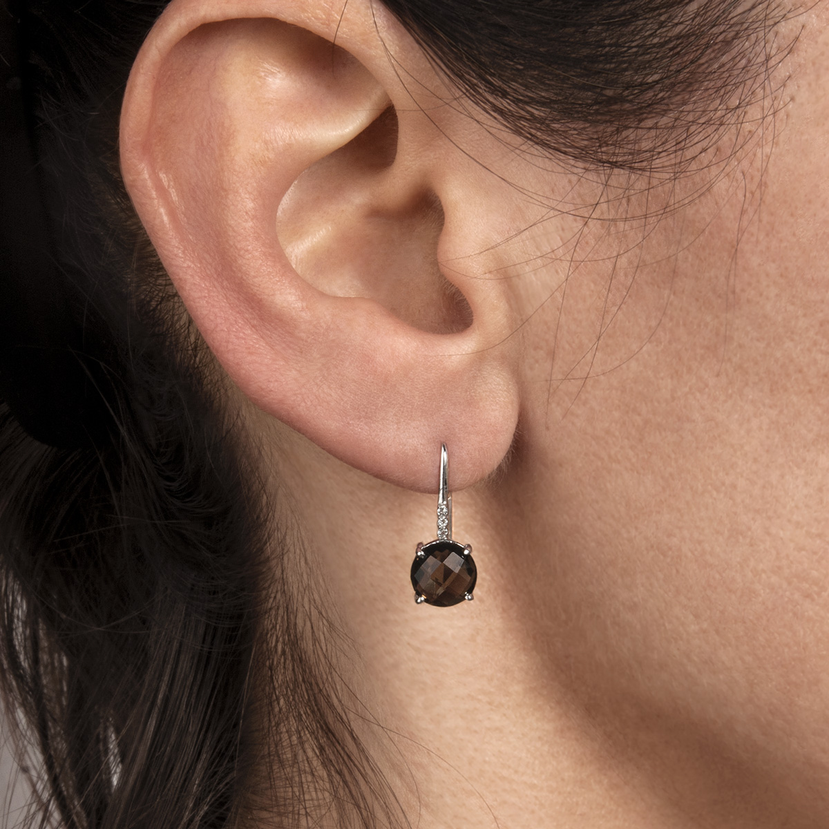 Boucles d’oreilles Pompon pavage quartz fumé