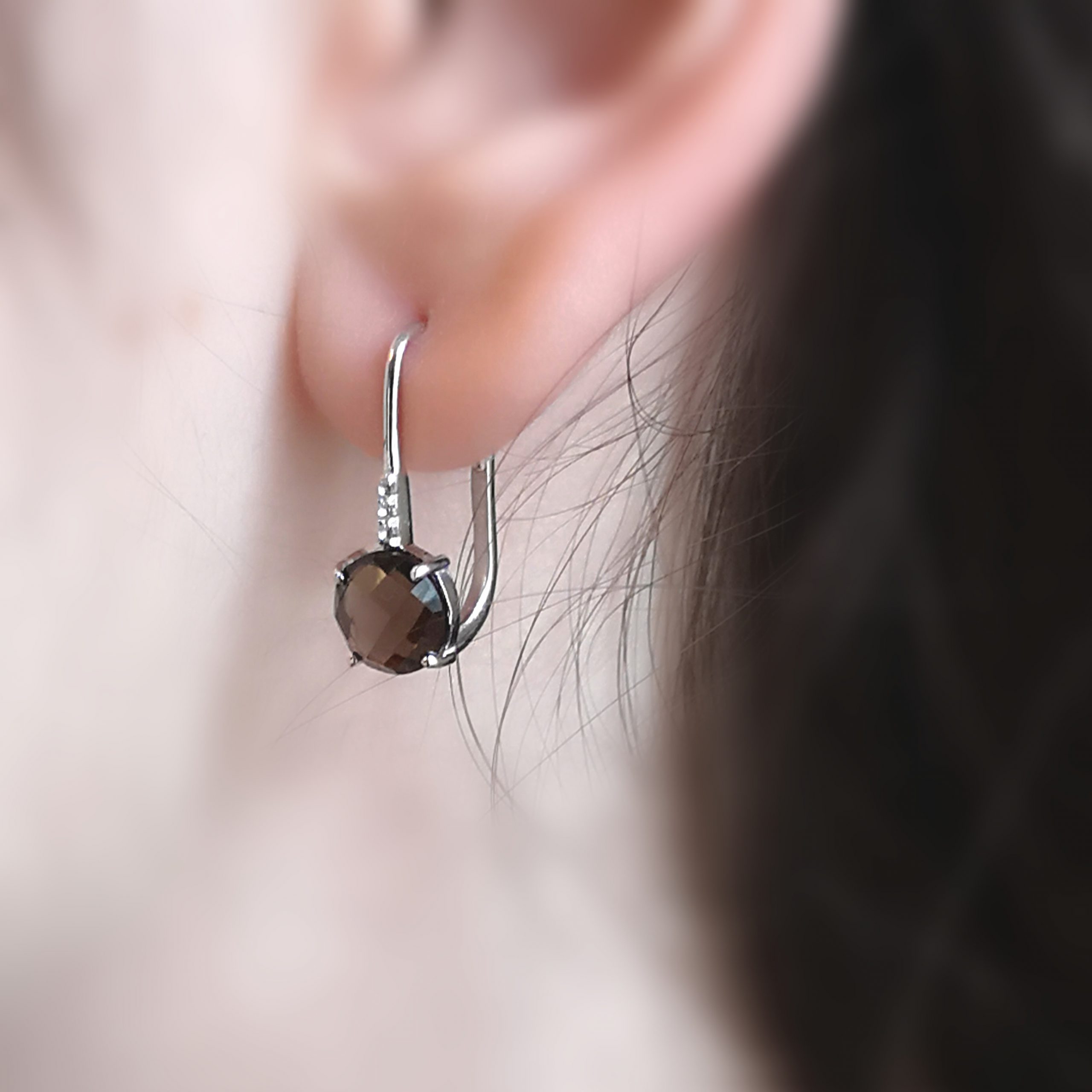 Boucles d’oreilles Pompon pavage quartz fumé