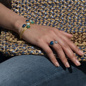 Bracelets joncs 2 pierres malachite, lapis lazuli et larimar