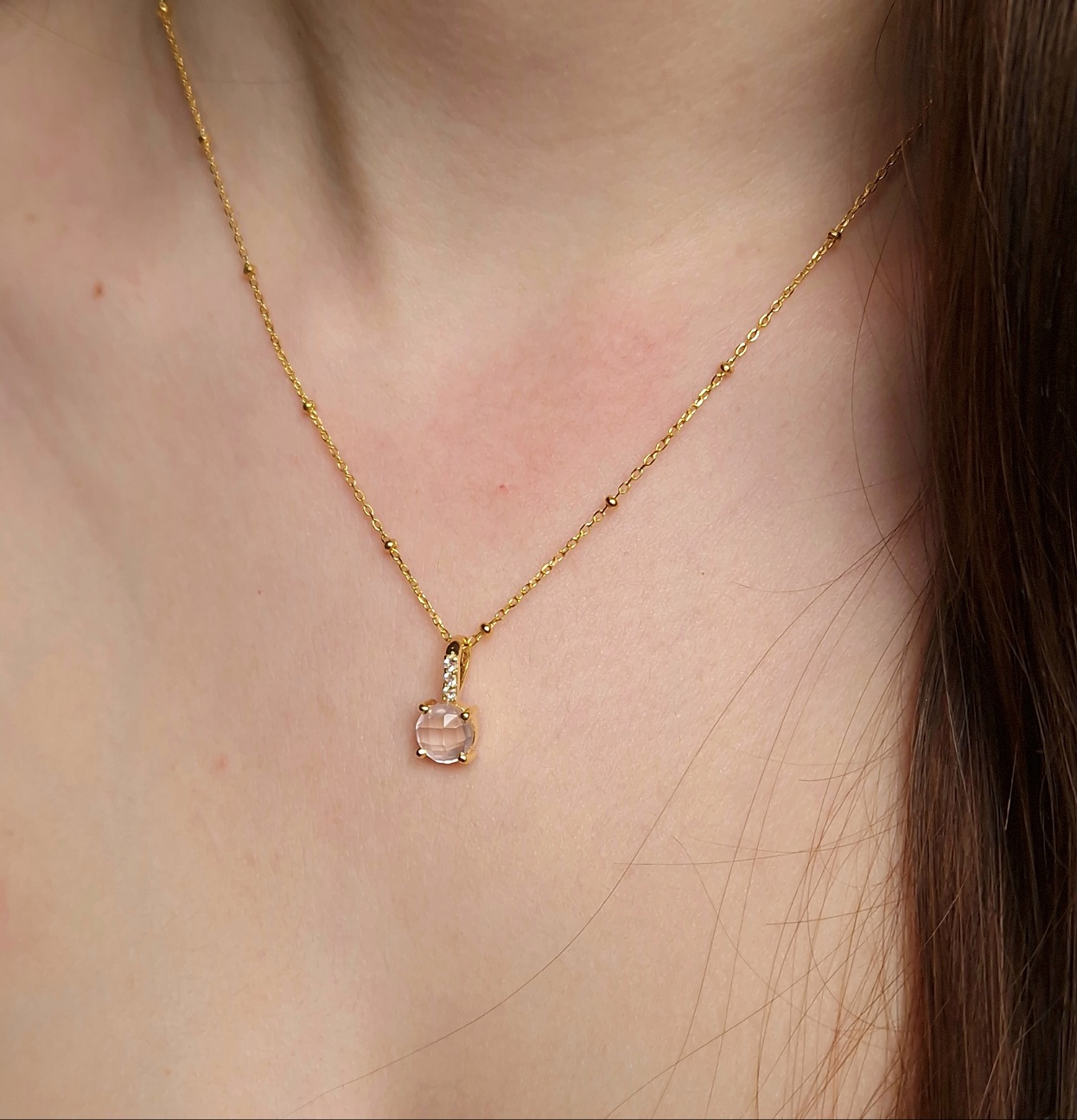 Pendentif Pompon pavage quartz rose gold