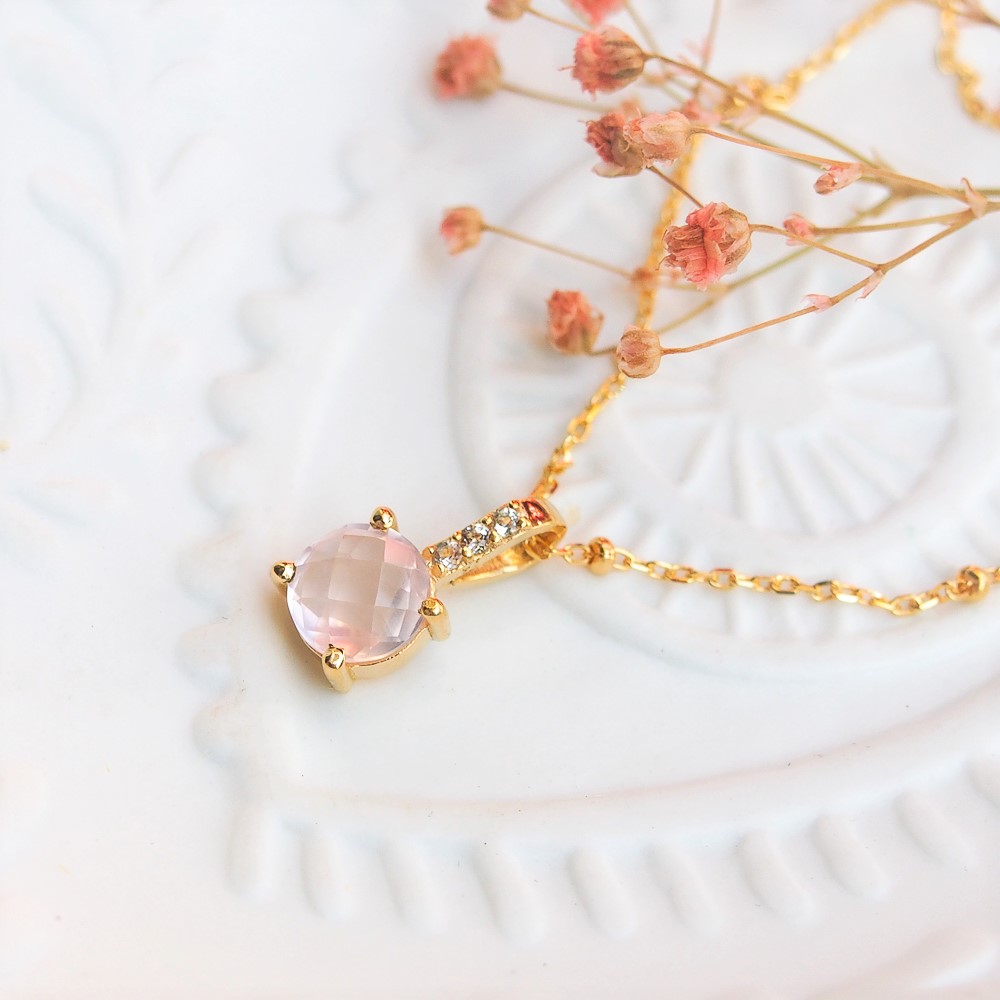 Pendentif Pompon pavage quartz rose gold