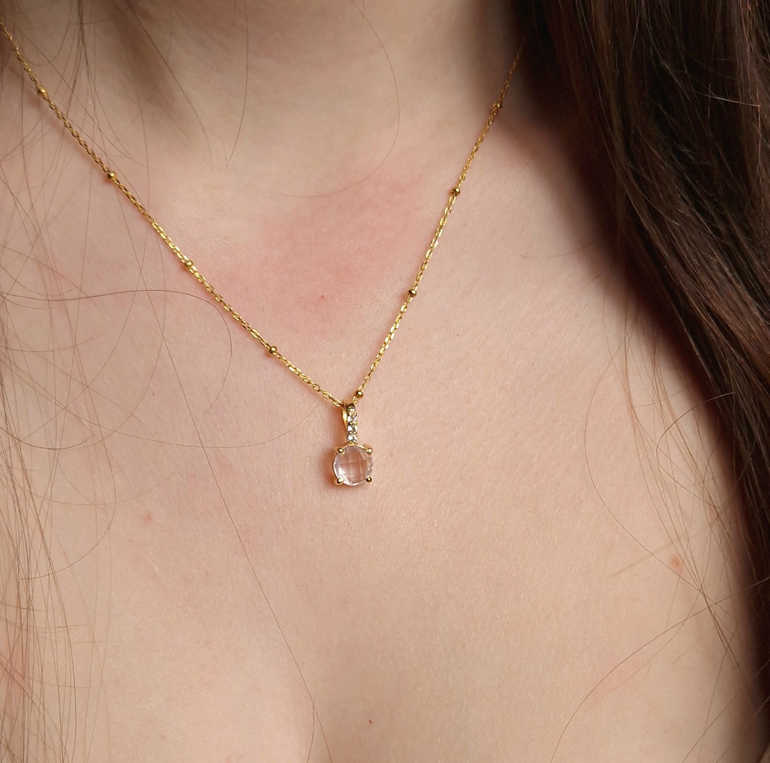 Pendentif Pompon pavage quartz rose gold
