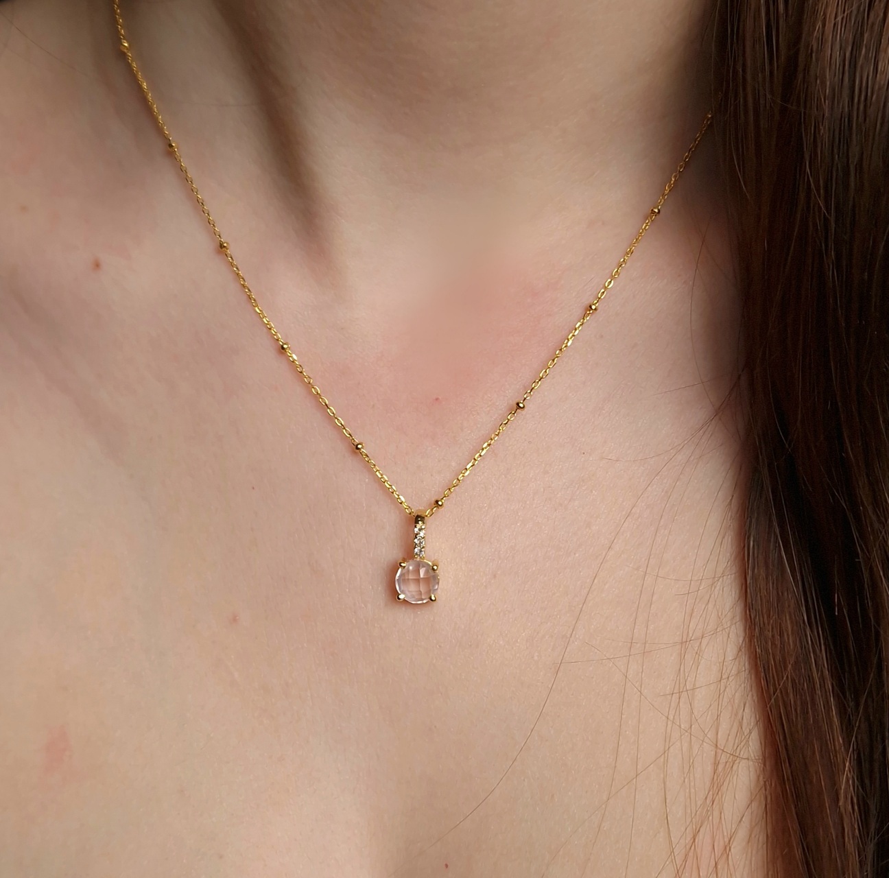 Pendentif Pompon pavage quartz rose gold