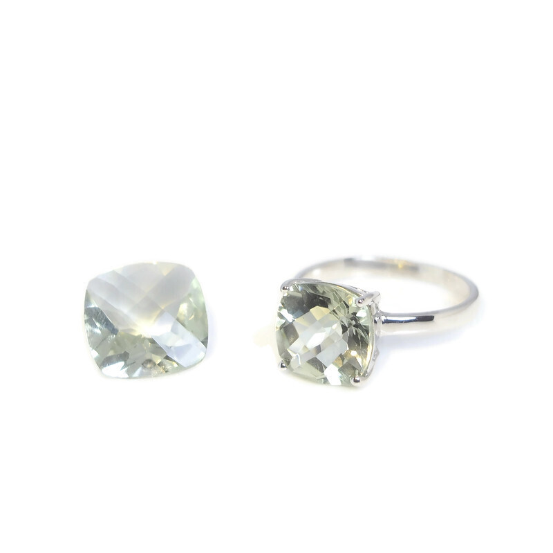 Bague Solitaire argent 925 rhodié et prasiolite