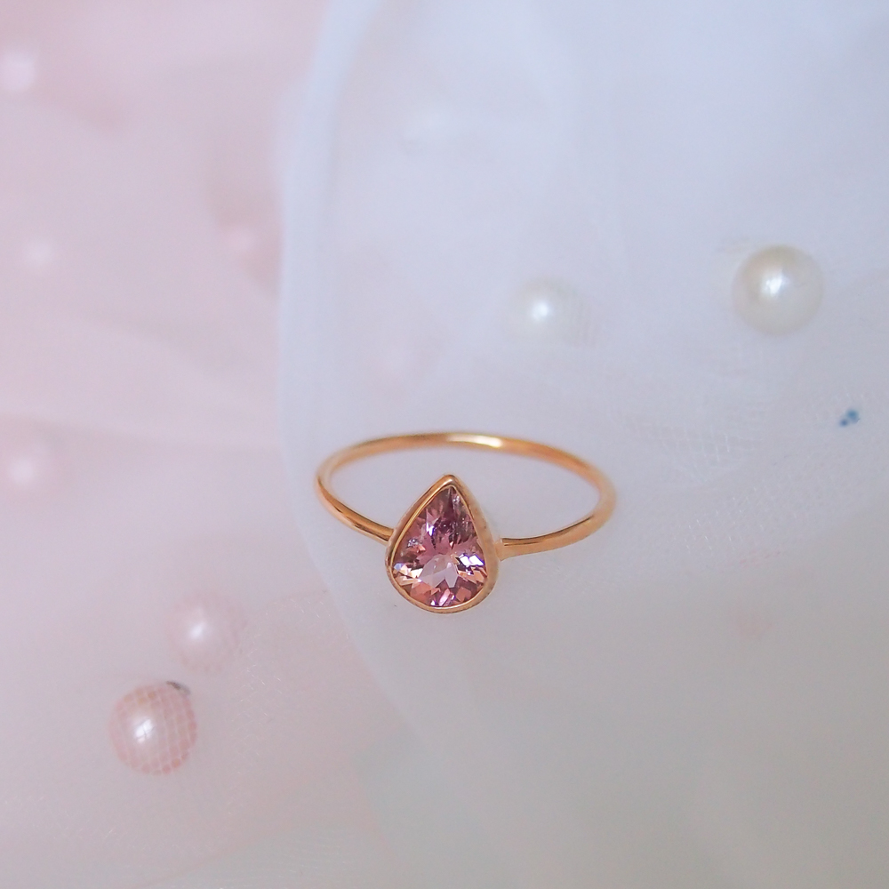Bague Pétale argent 925 doré et tourmaline rose poire