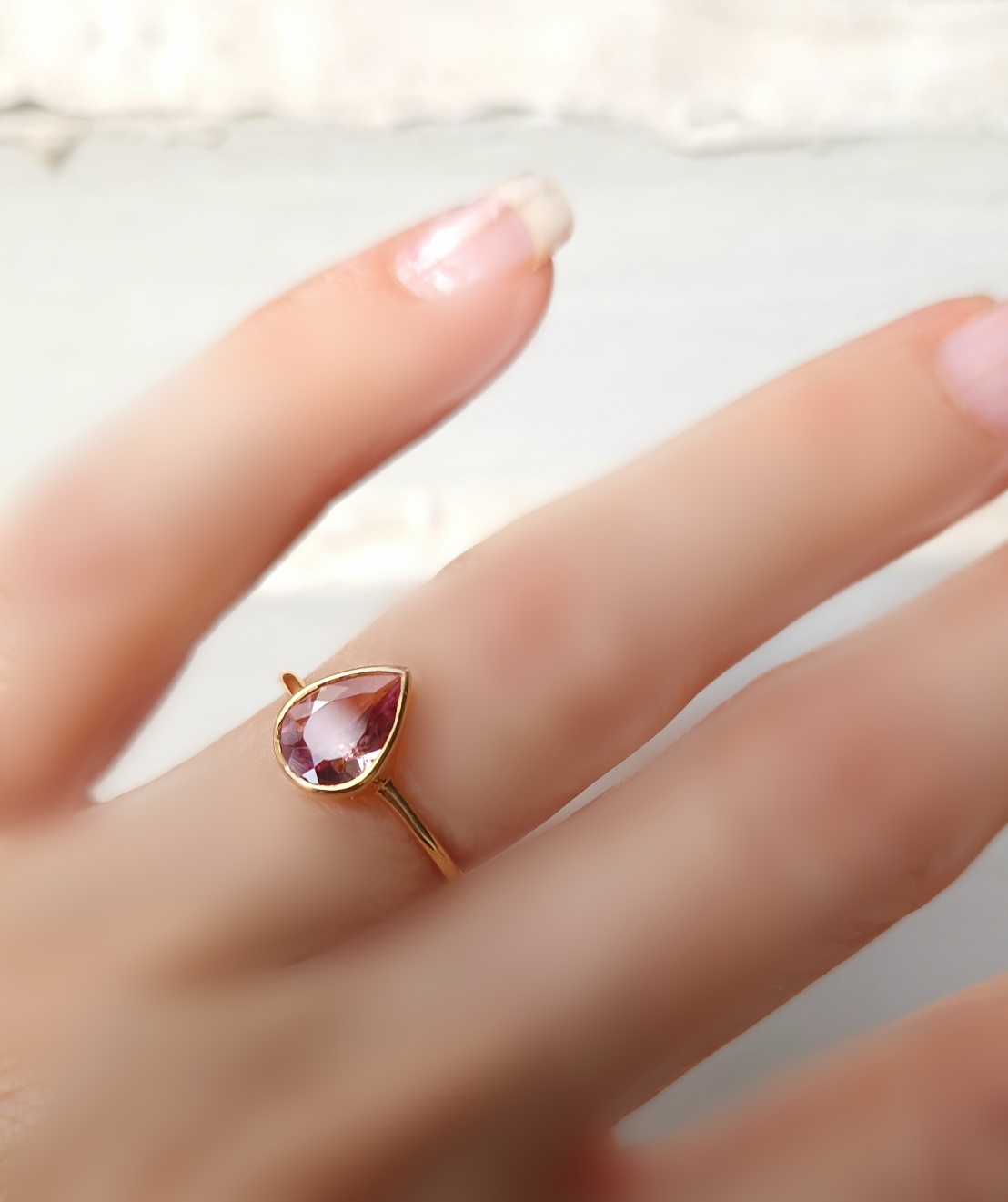Bague Pétale argent 925 doré et tourmaline rose poire