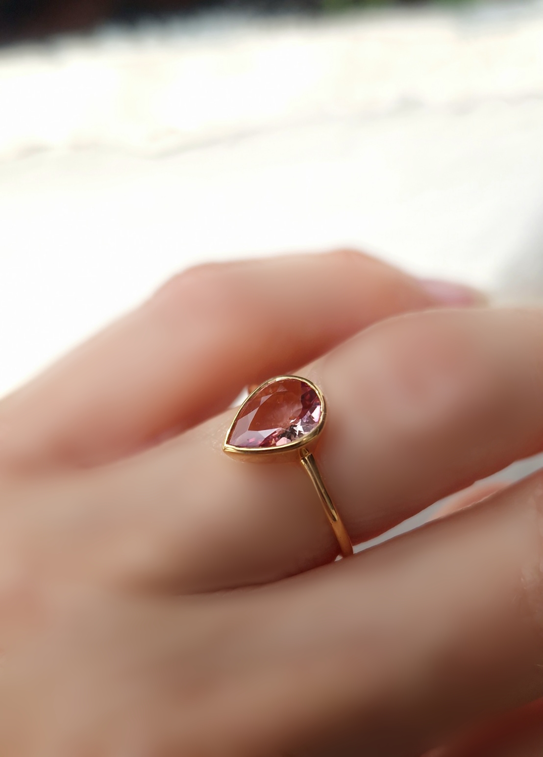 Bague Pétale argent 925 doré et tourmaline rose poire