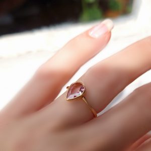 Bague Pétale argent 925 doré et tourmaline rose poire
