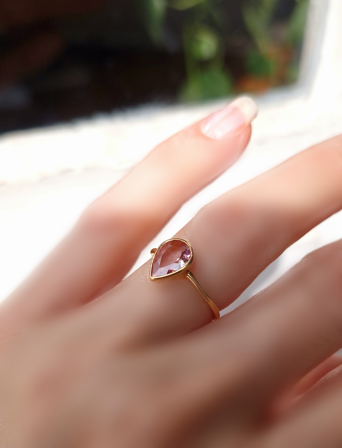 Bague Pétale argent 925 doré et tourmaline rose poire