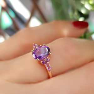 Bague Divine argent doré or rose améthyste