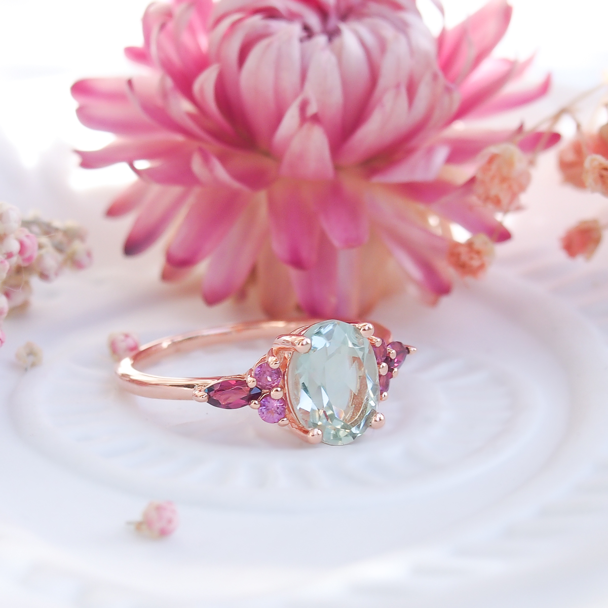 Bague Divine argent doré or rose prasiolite