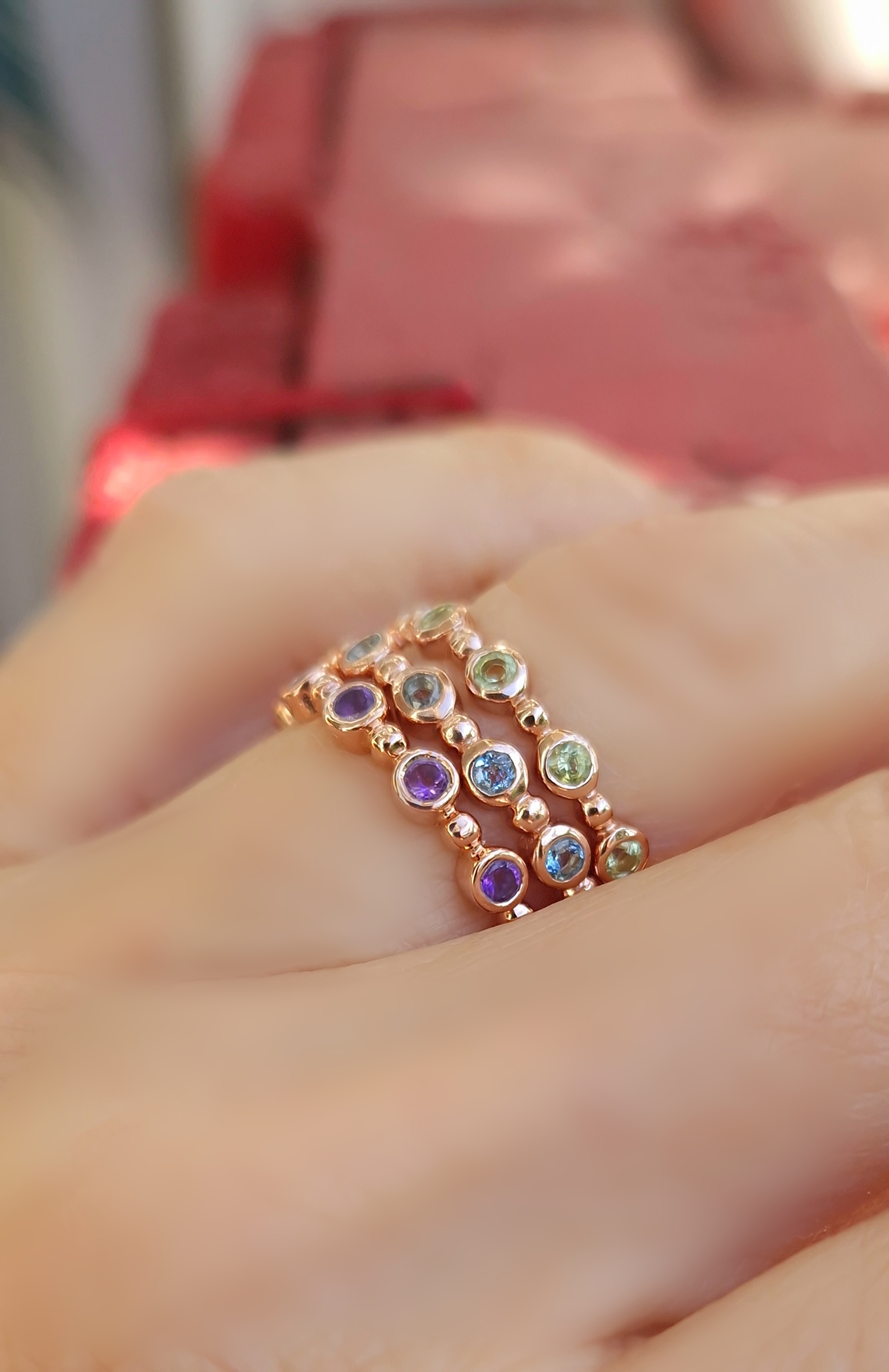 Bague Couronne améthyste, topaze bleue et péridot