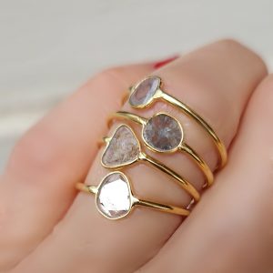 Bagues India argent 925 doré et diamants polki