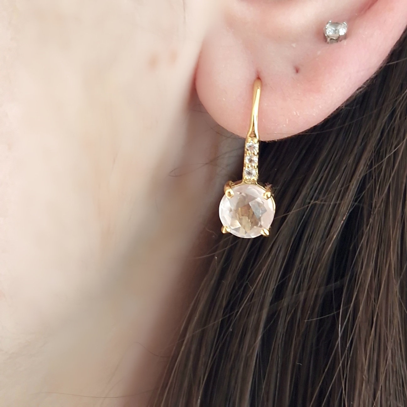 Boucles d’oreilles Pompon pavage quartz rose