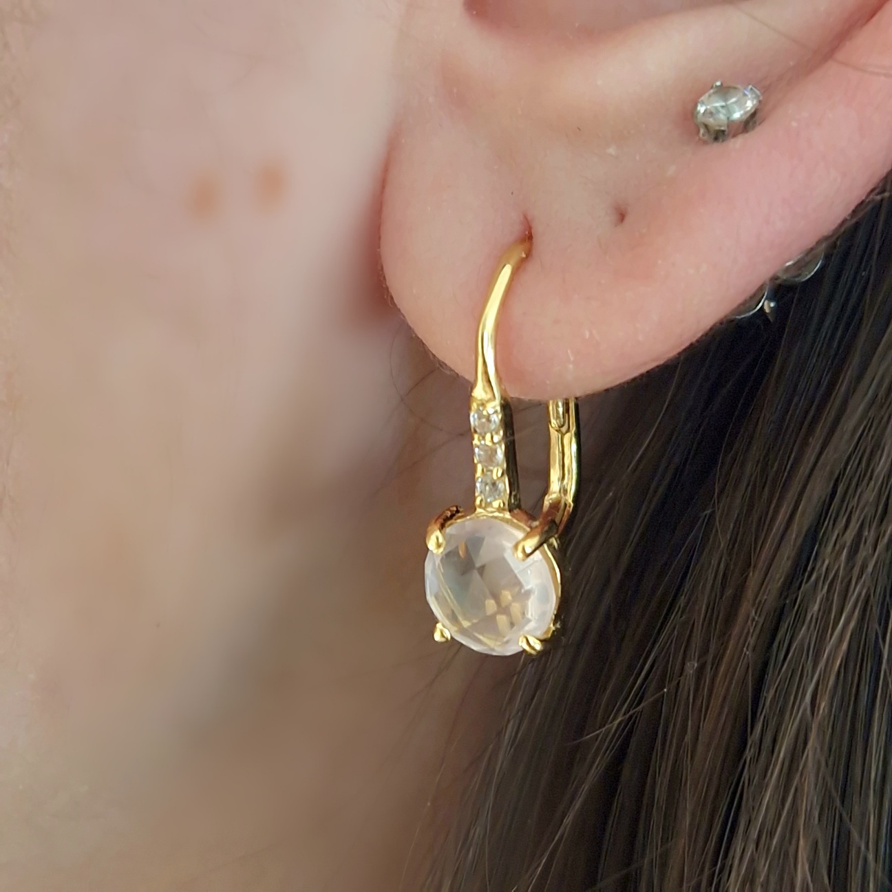 Boucles d’oreilles Pompon pavage quartz rose