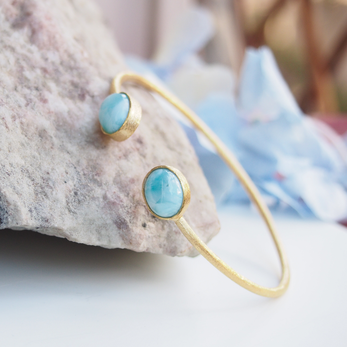 Bracelet jonc argent doré et larimar