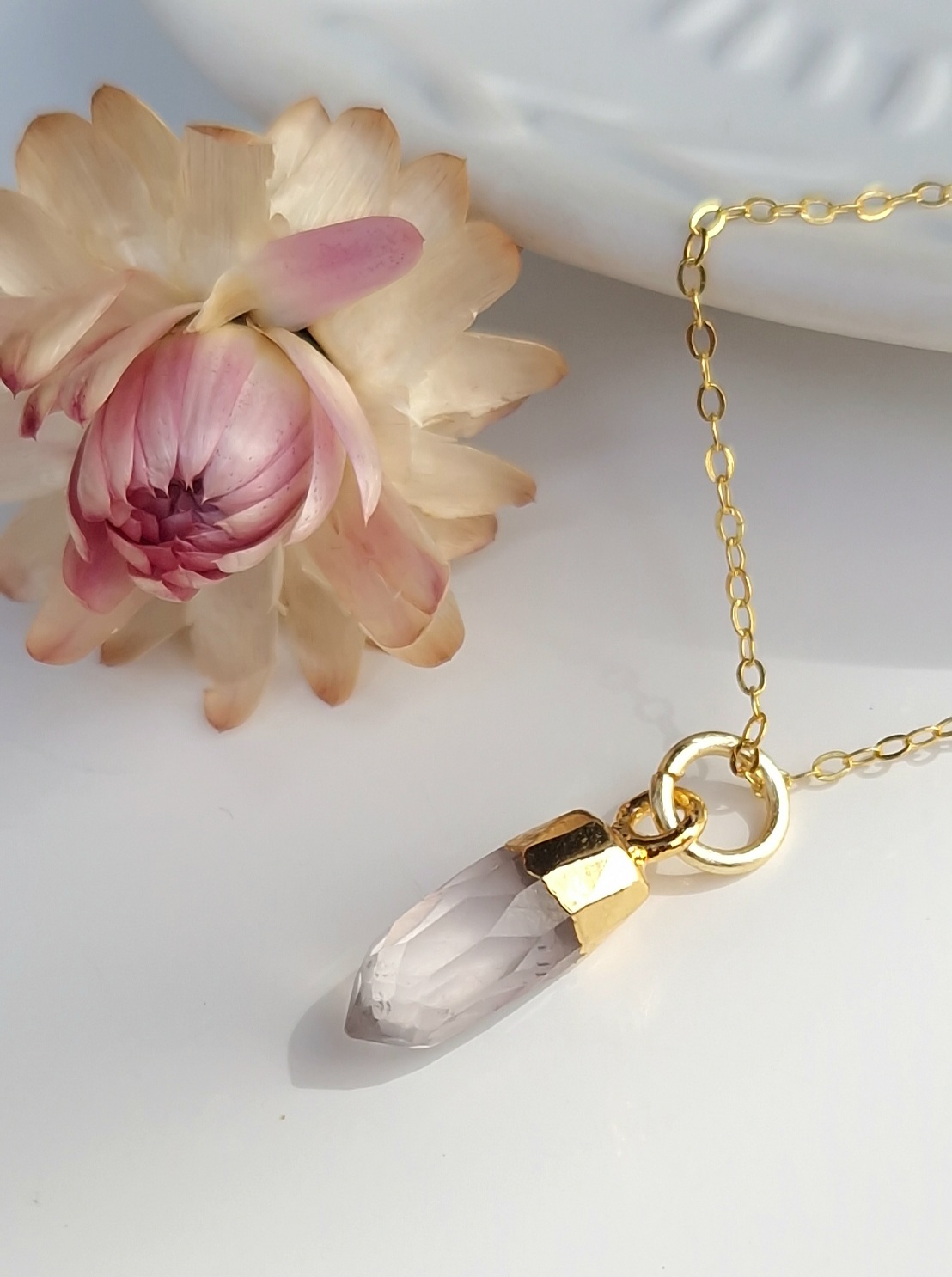 Pendentif Tiny cristal quartz rose