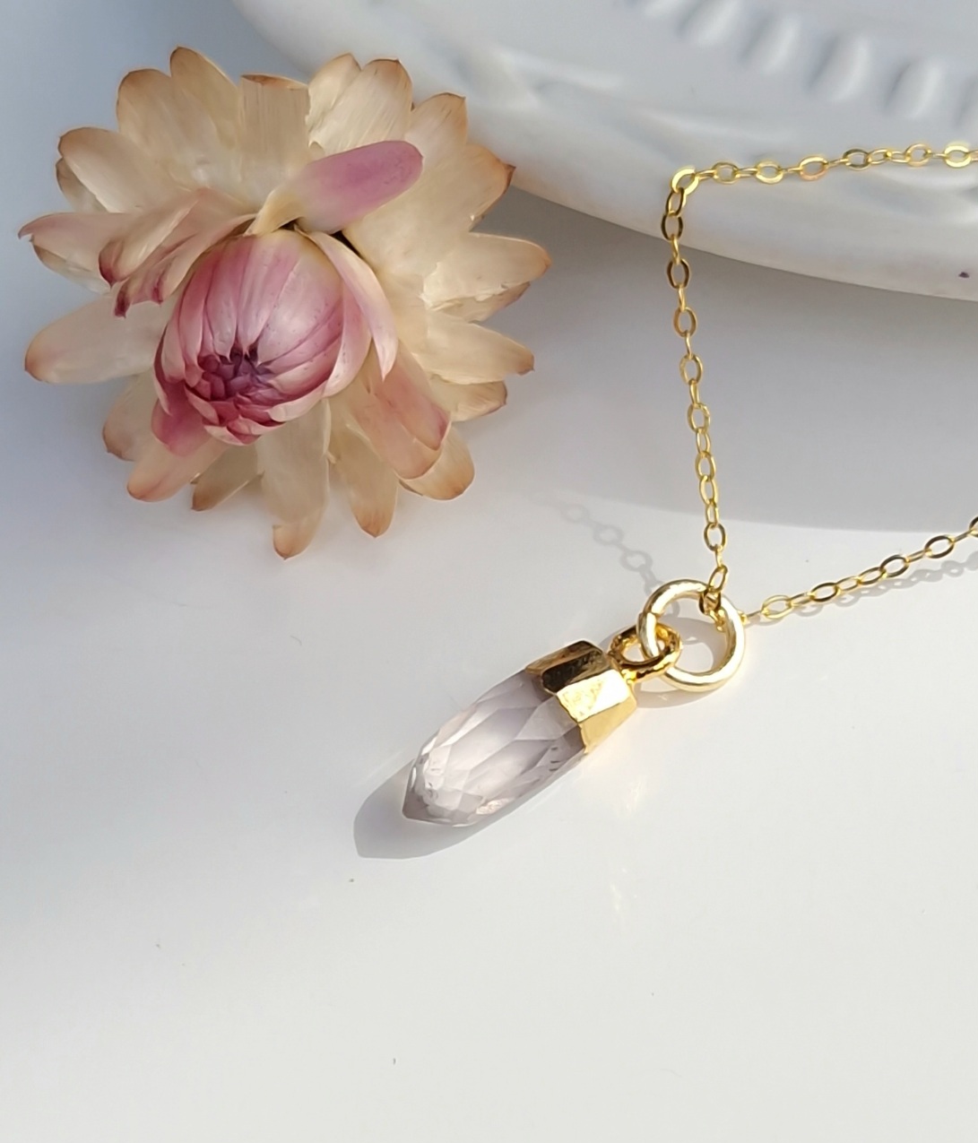 Pendentif Tiny cristal quartz rose