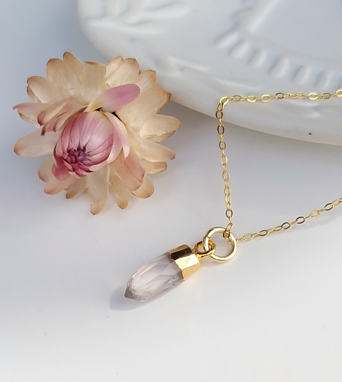 Pendentif Tiny cristal quartz rose