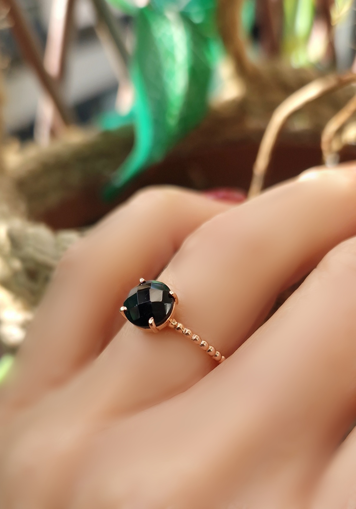 Bague Pompon spinelle noir