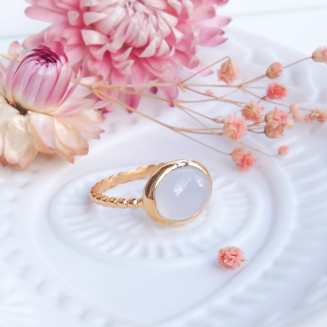 Bague Galet calcédoine bleue ( Grand modèle)