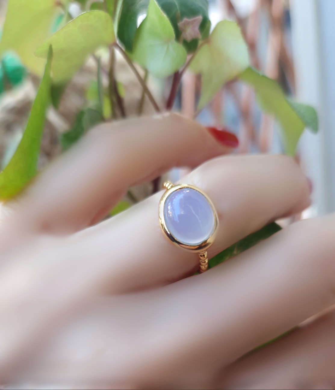 Bague Galet calcédoine bleue