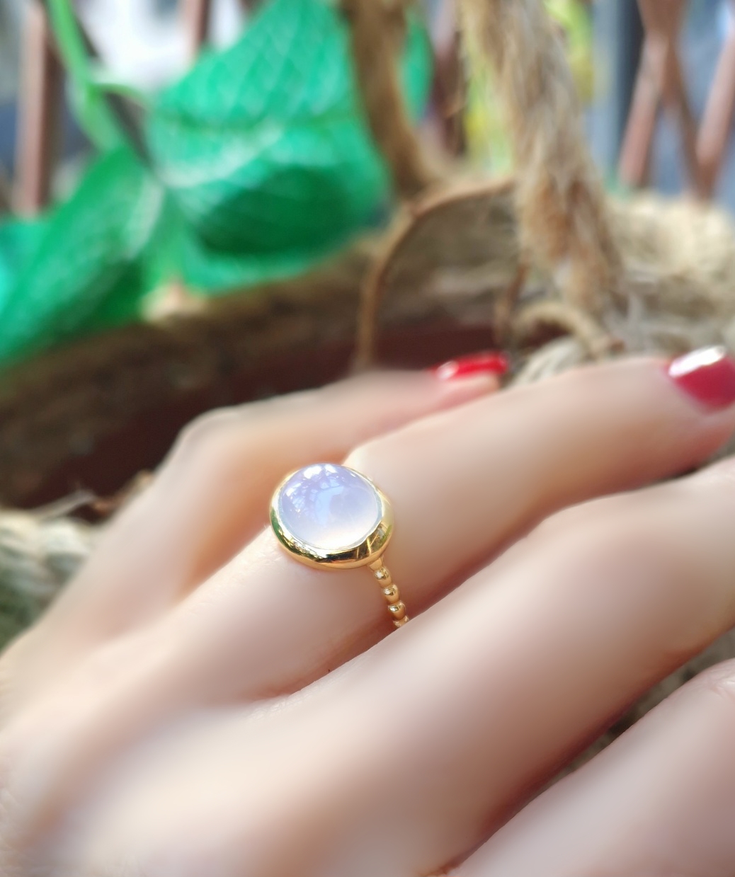 Bague Galet calcédoine bleue