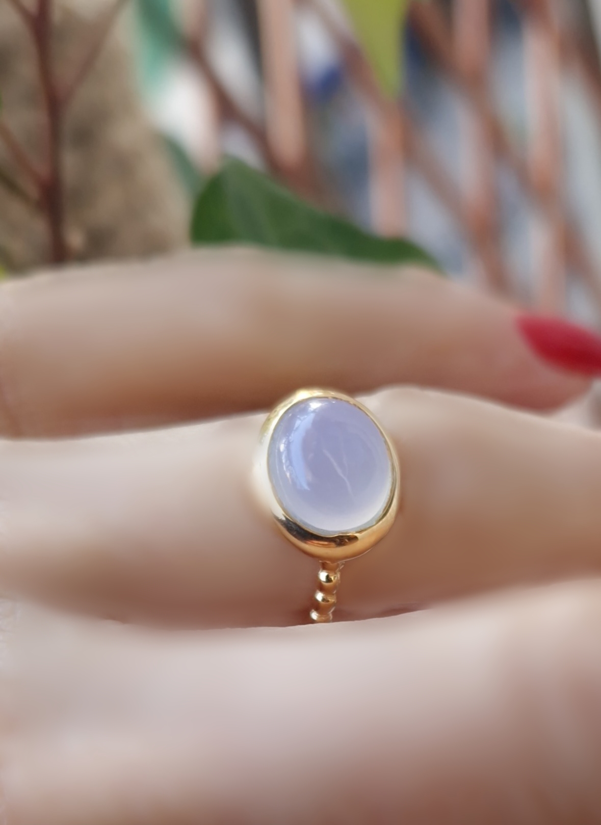 Bague Galet calcédoine bleue