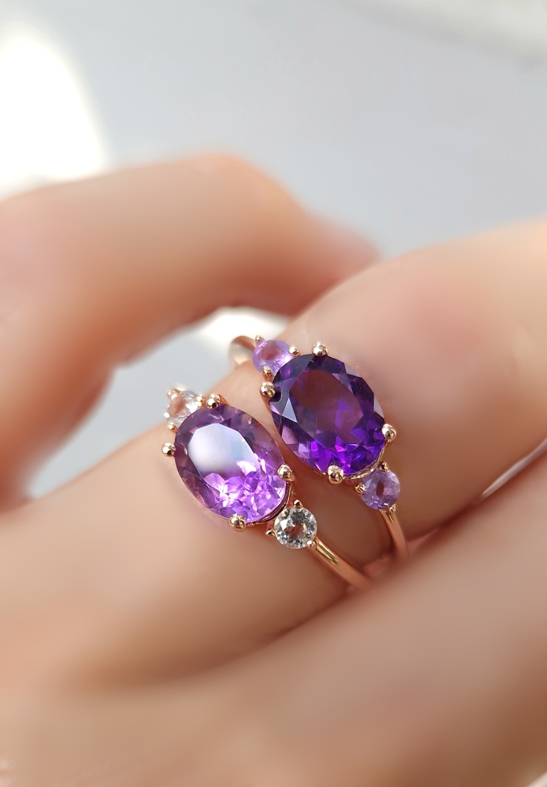 Bagues Délicieuse argent doré or rose, améthyste et améthyste lavande