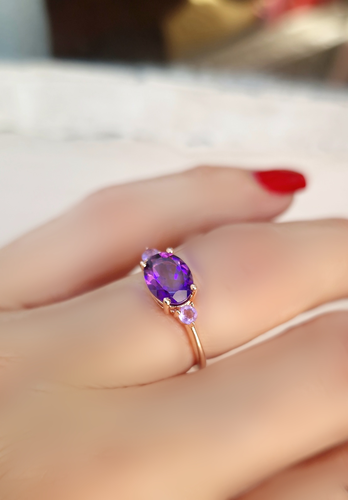 Bague Délicieuse argent doré or rose et améthyste