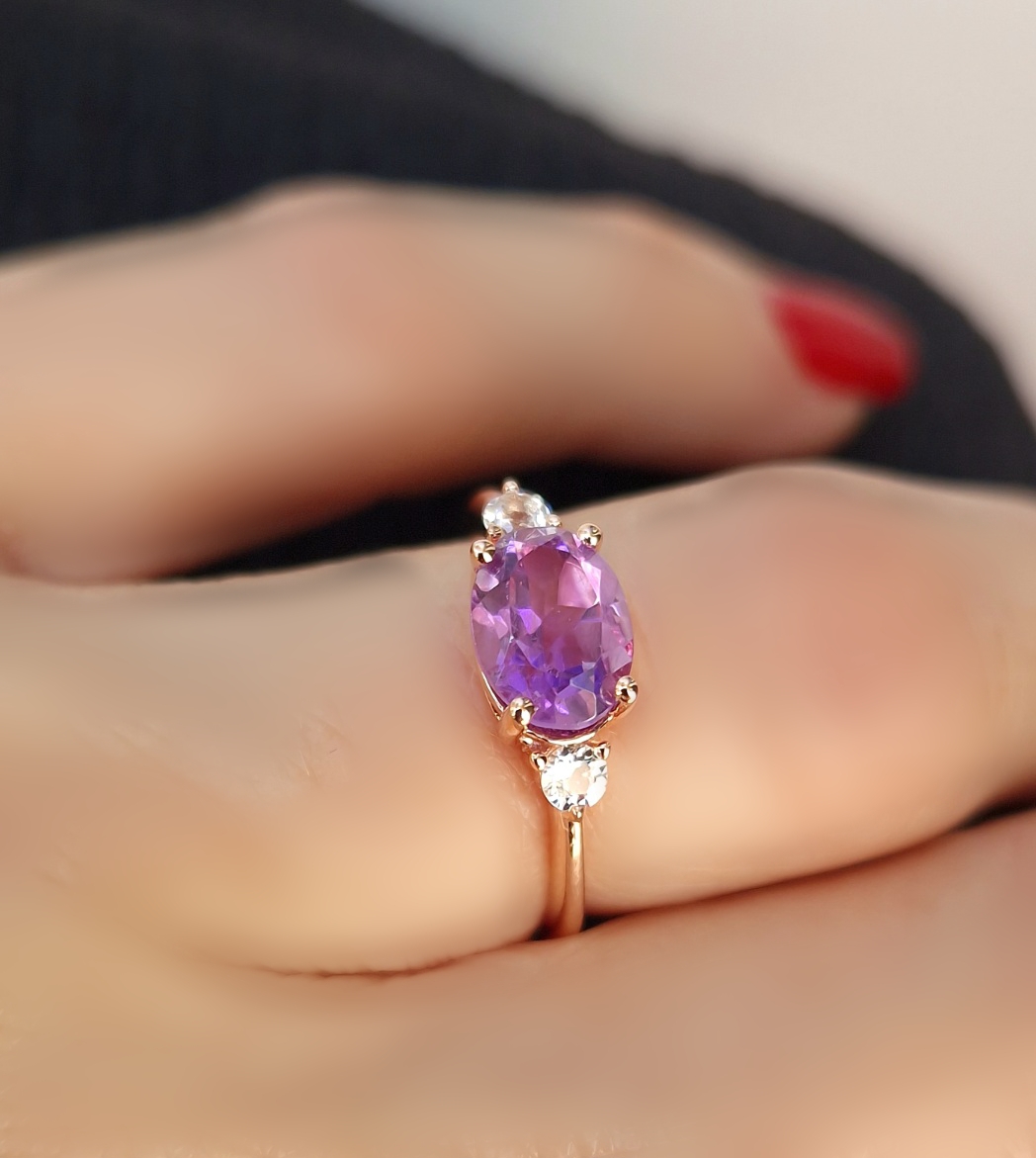 Bague Délicieuse argent doré or rose et améthyste lavande