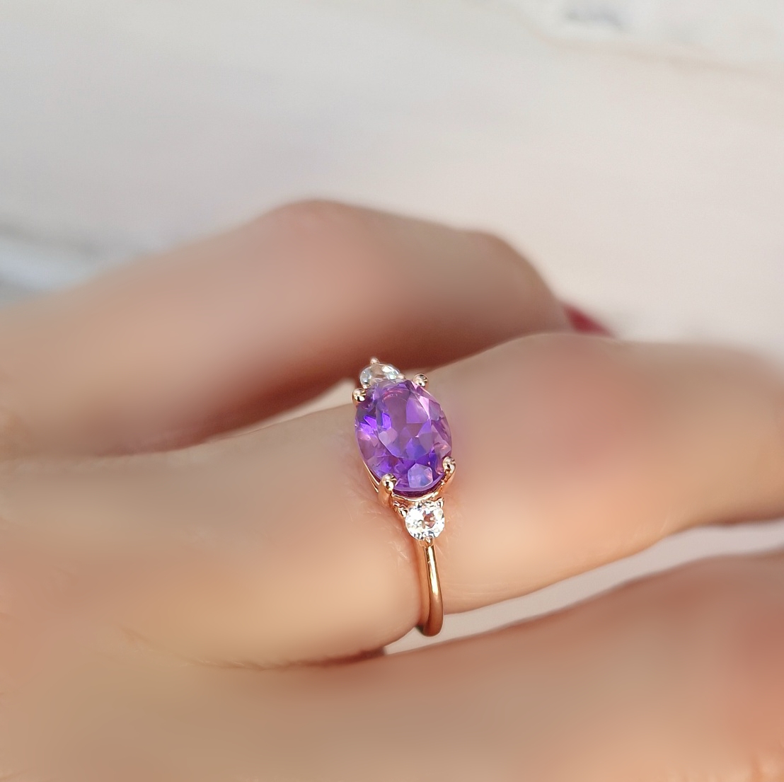 Bague Délicieuse argent doré or rose et améthyste lavande