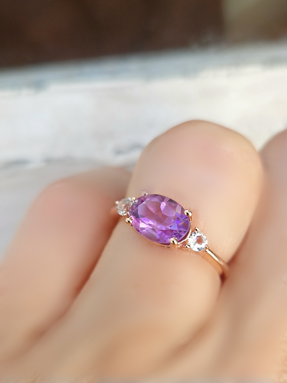 Bague Délicieuse argent doré or rose et améthyste lavande