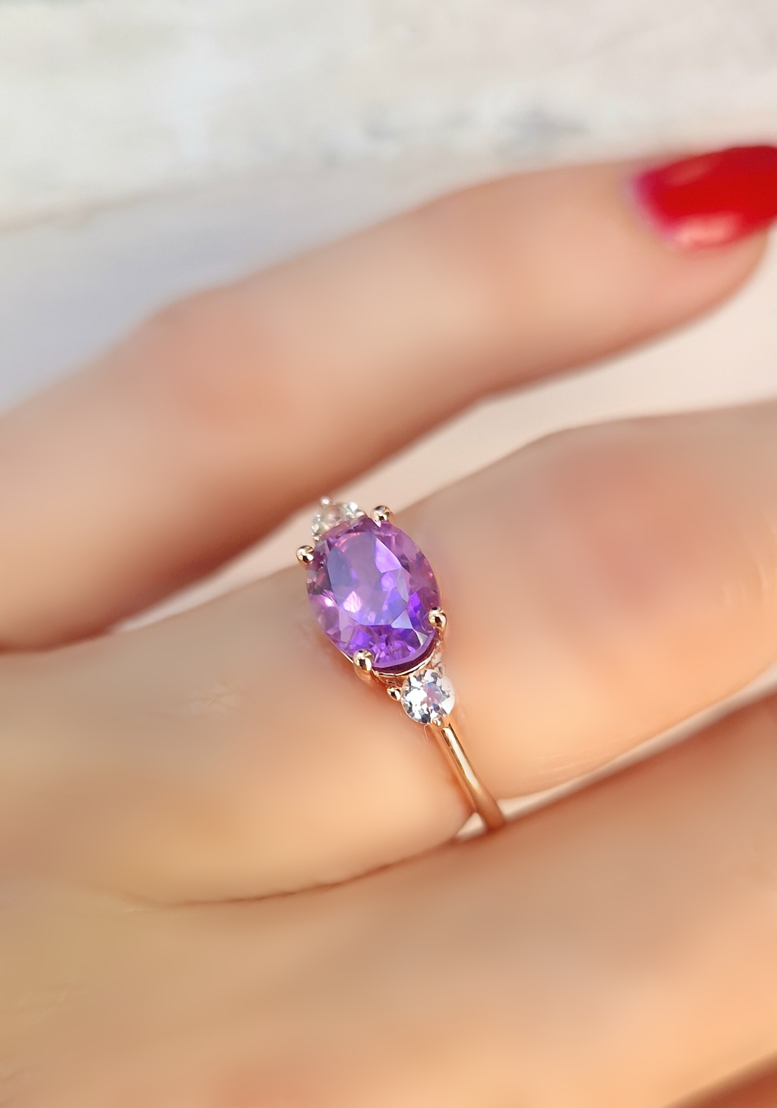 Bague Délicieuse argent doré or rose et améthyste lavande