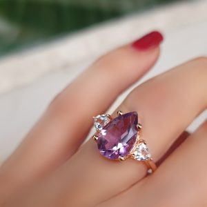 Bague Azzura argent doré or rose et améthyste poire