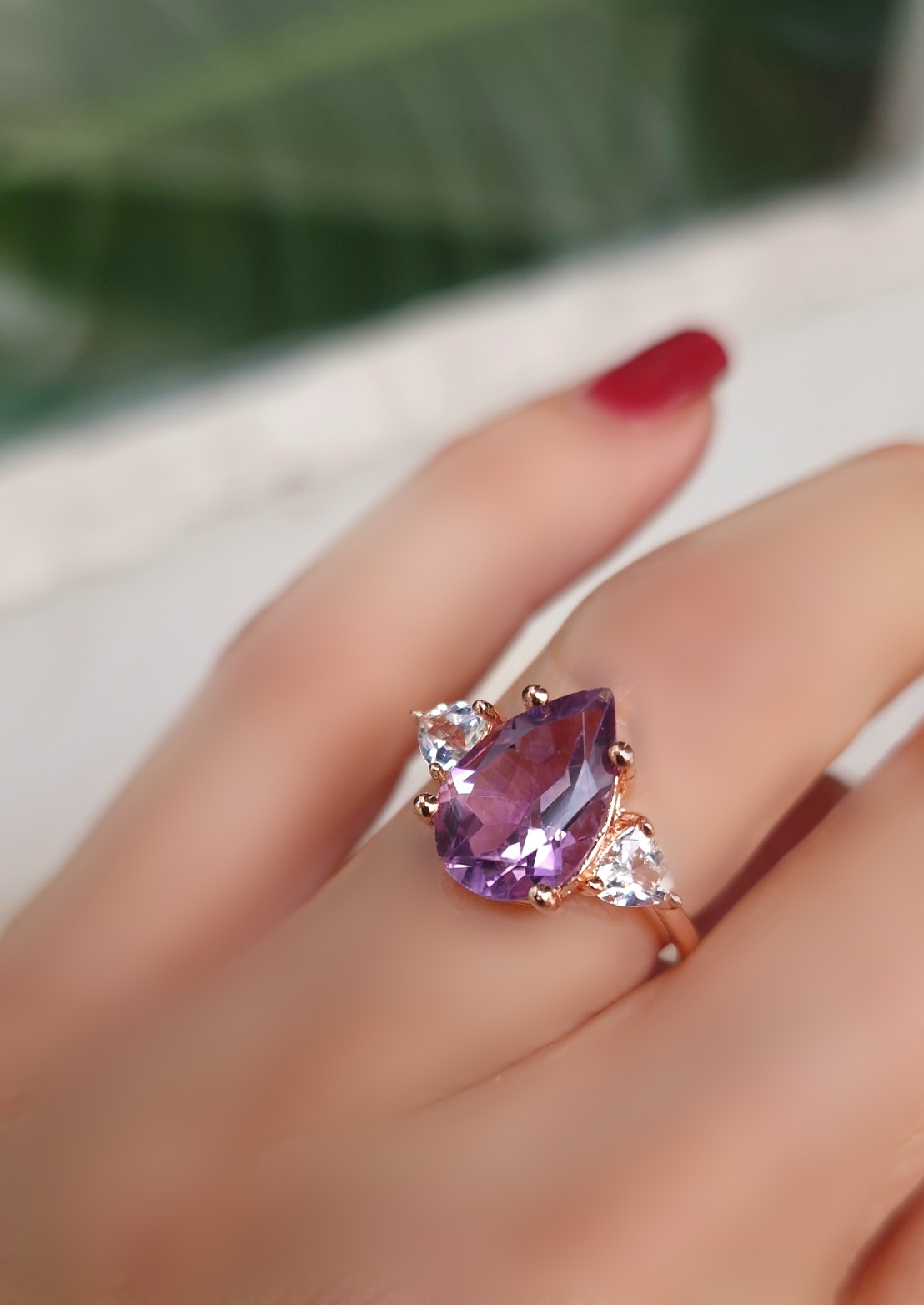 Bague Azzura argent doré or rose et améthyste poire Bague Azzura argent doré or rose et améthyste poire