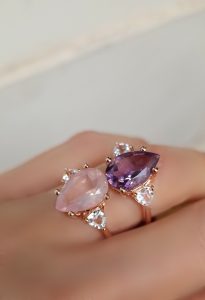 Bagues Azzura améthyste et quartz rose