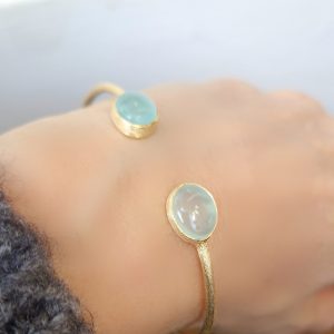 Bracelet Jonc argent doré calcédoine aqua